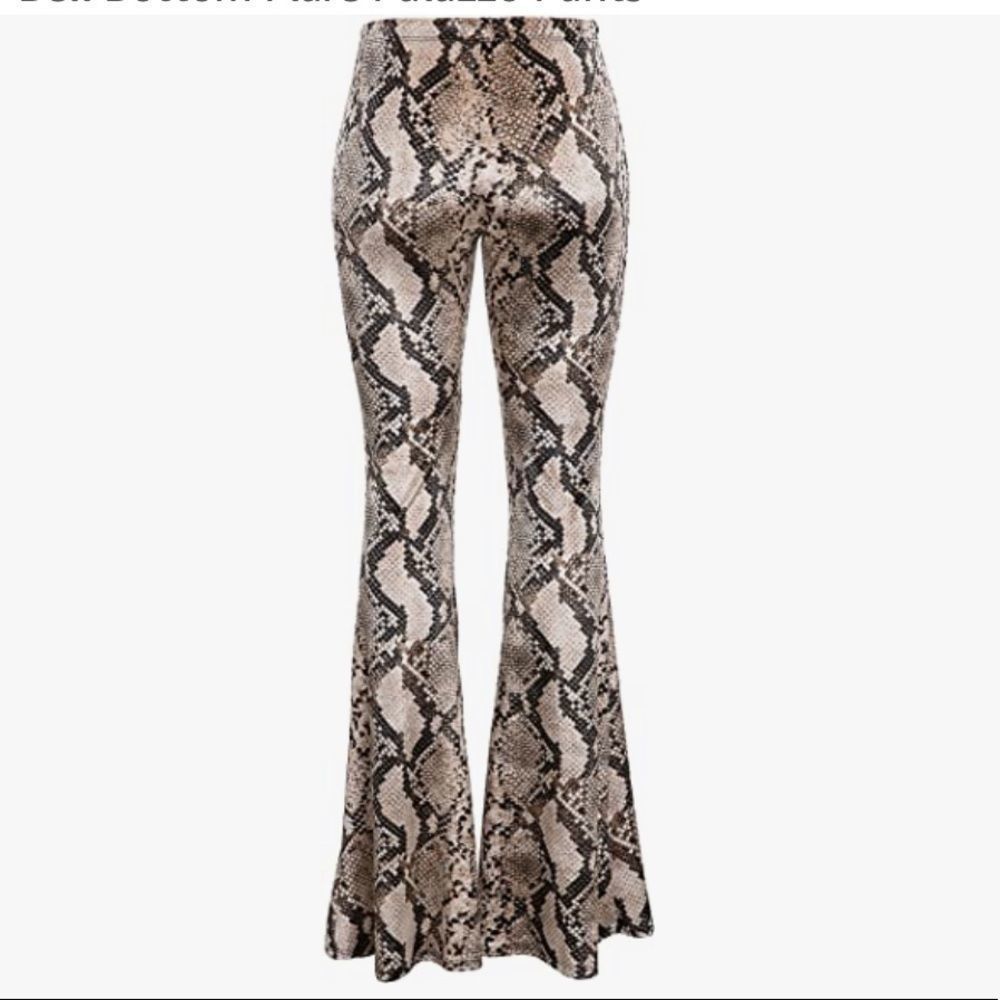 Buttery Soft Animal Snakeskin Print VELVET Bell Bottom Flare Pants - Picture 8 of 14
